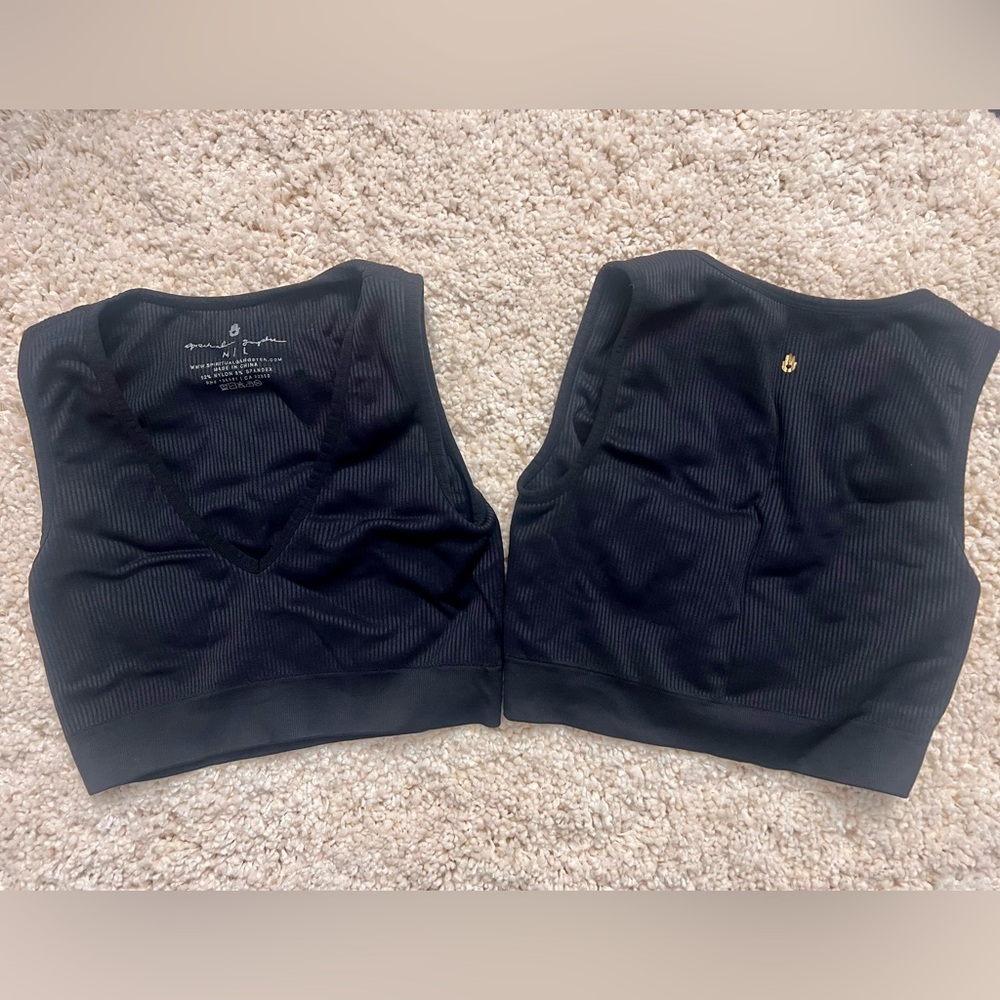 TWO Spiritual Gangster Black Ribbed Tank/Sports Bra